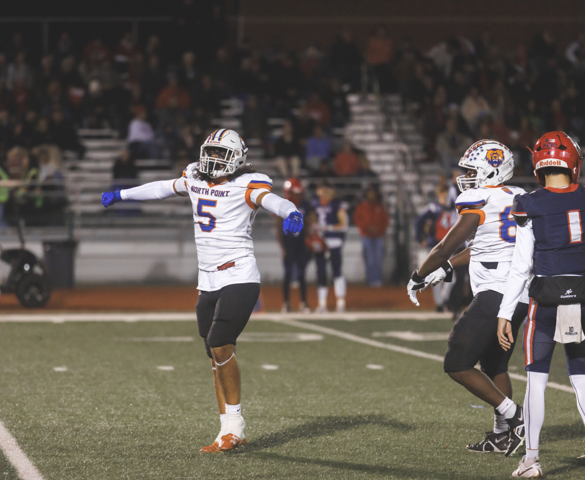 Senior, Kolton Witbeck, celebrates after a great stop against Liberty. 